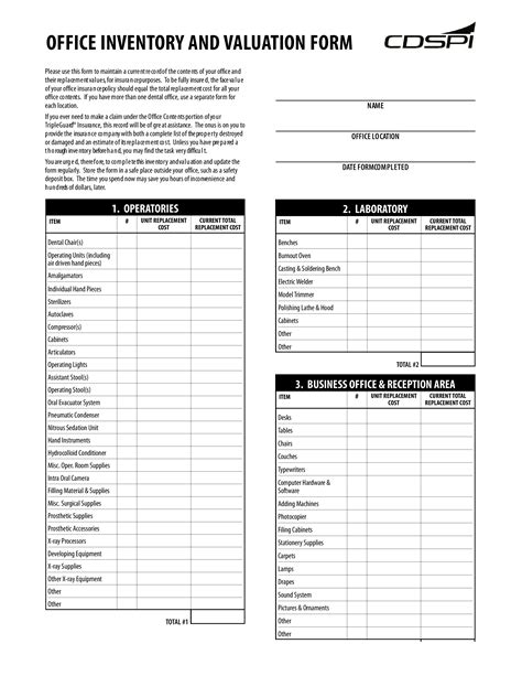 Printable Dental Office Inventory Checklist
